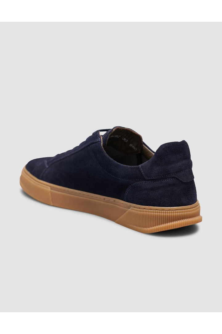 Cabani Shoes Sneaker pour homme en cuir bleu marine à lacets avec semelle marron. - Bleu marine