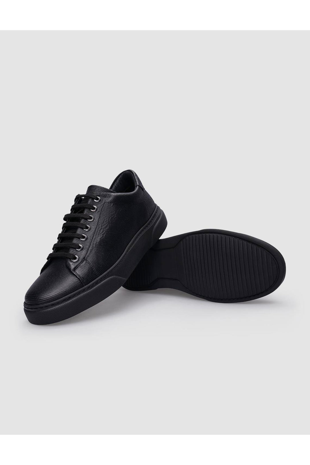 Cabani Shoes Chaussures de sport pour hommes en cuir véritable noires à lacets - Noir