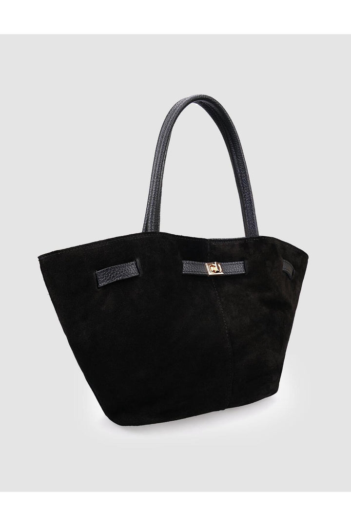 Cabani Shoes Sac à main en cuir suédé véritable noir avec boucle pour femme - Noir