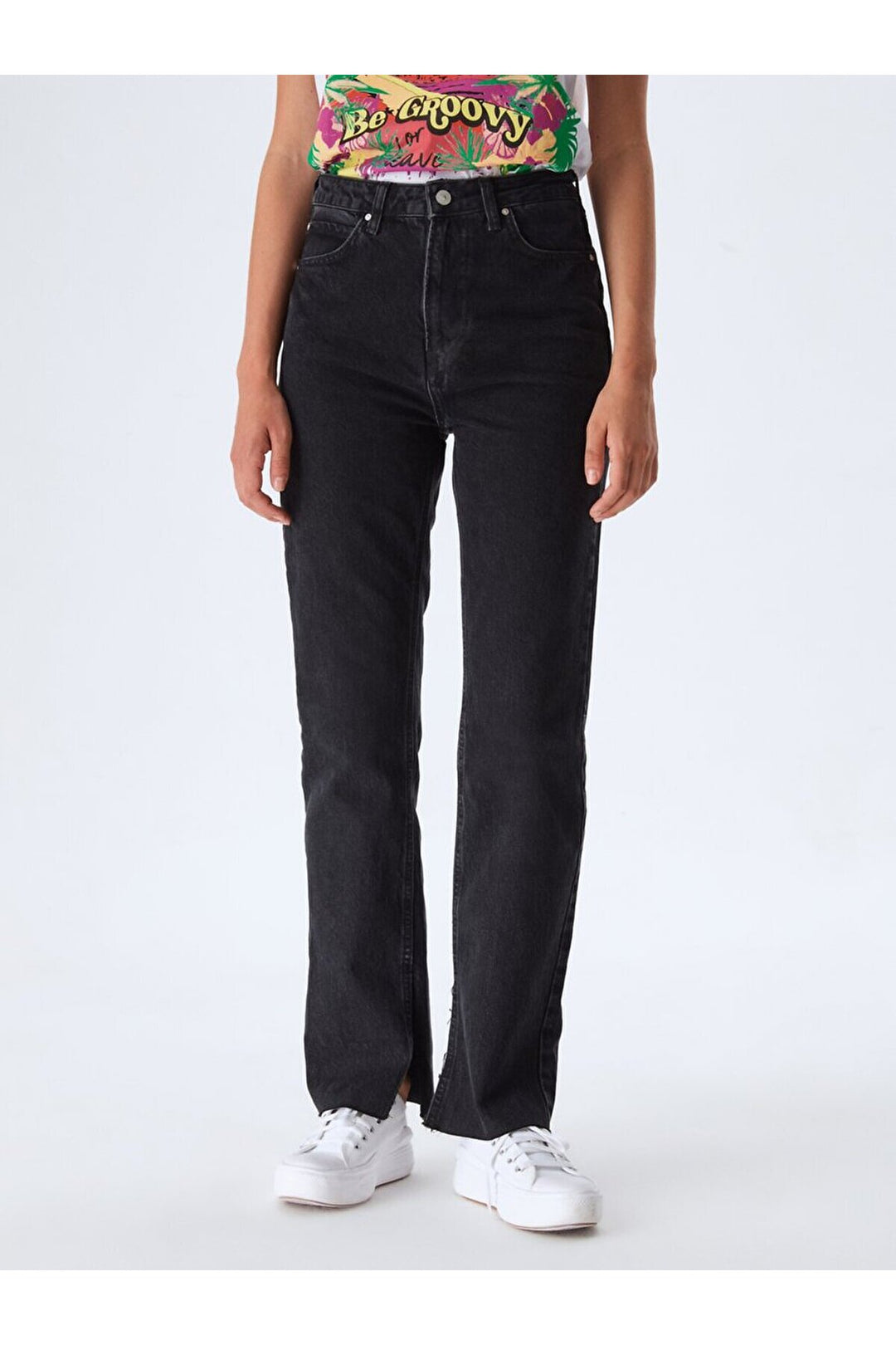 LTB Betiana Pantalon Slim Straight à Fente - Noir_