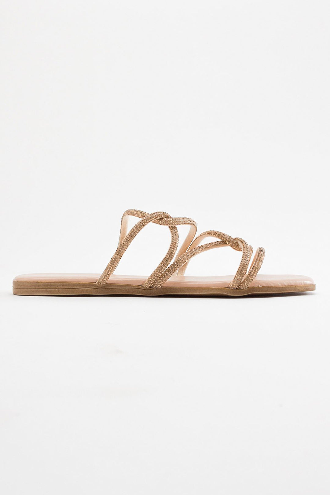 Wavelys Sreta Sandale d'été femme à semelle basse avec pierres brillantes - Rose