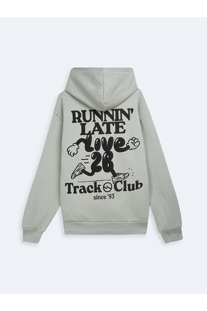 LTB Sweat-shirt vert imprimé à capuche et manches longues