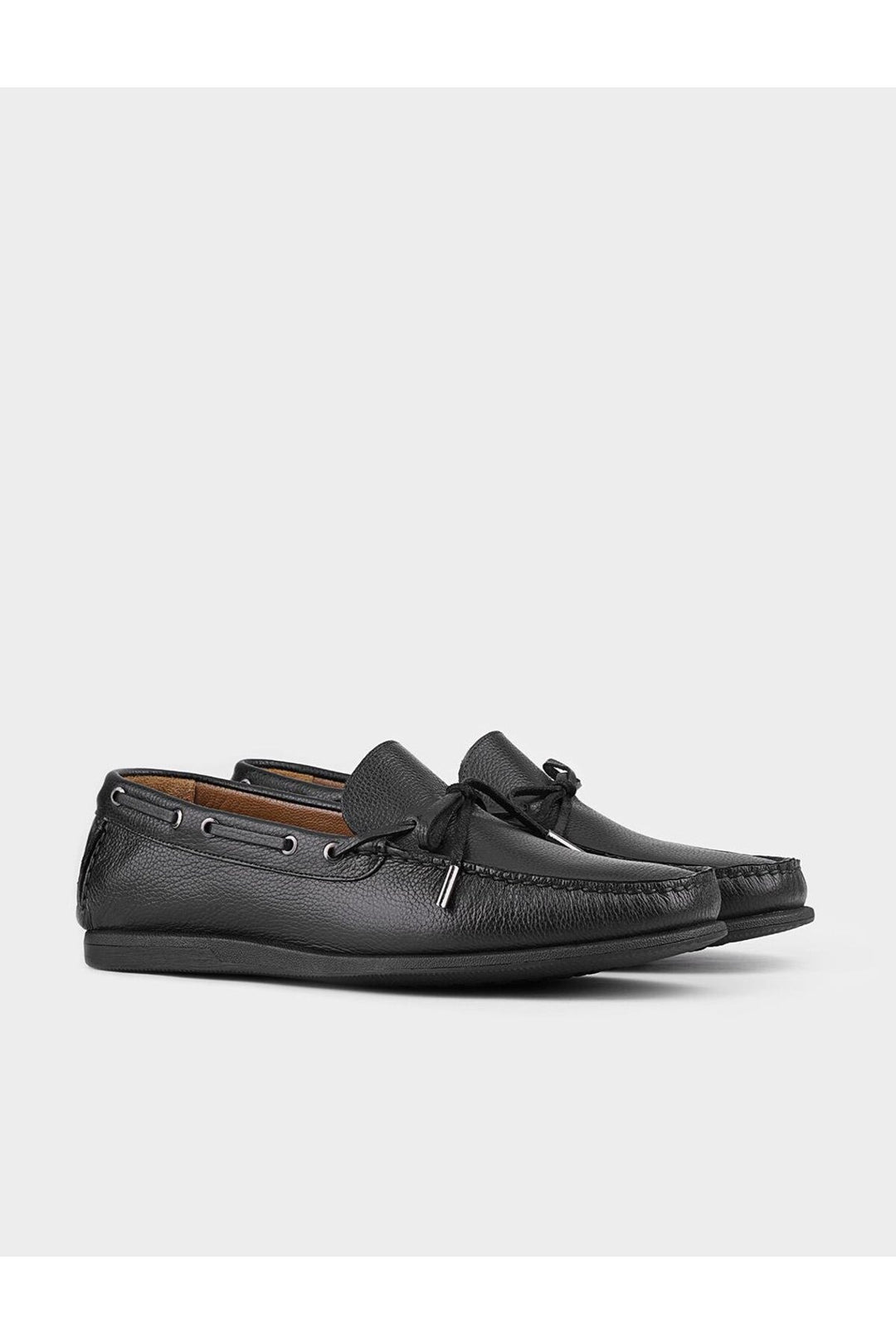 Cabani Shoes Linala Chaussures bateau décontractées noires en cuir véritable avec détails en lacets pour hommes - Noir
