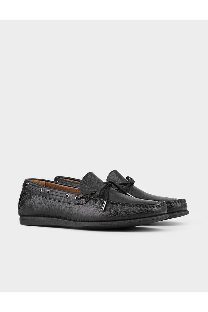 Cabani Shoes Linala Chaussures bateau décontractées noires en cuir véritable avec détails en lacets pour hommes - Noir