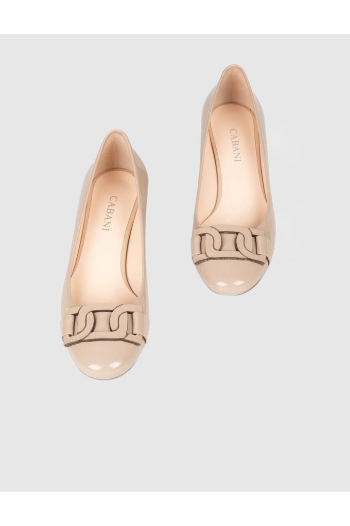 Cabani Shoes Chaussures à talons épais en cuir véritable beige verni pour femmes - Multicolore