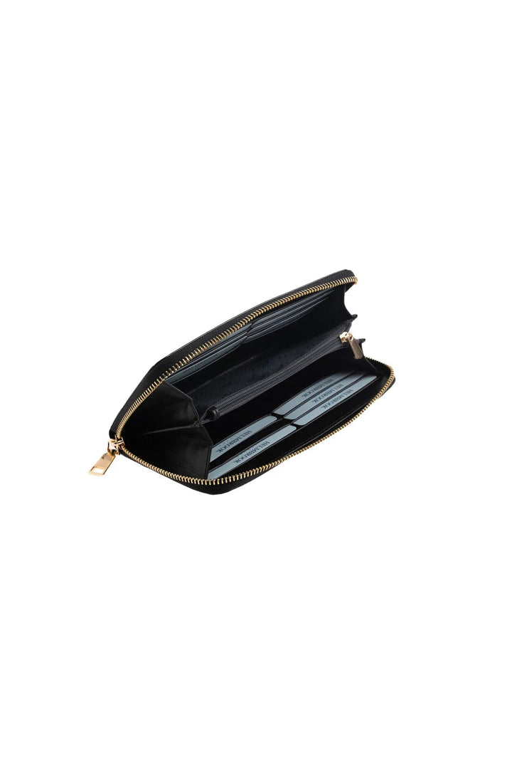 helmbrook Femme Cuir Véritable Grand Portefeuille Fermeture Éclair RFID Protégé Amelia Noir