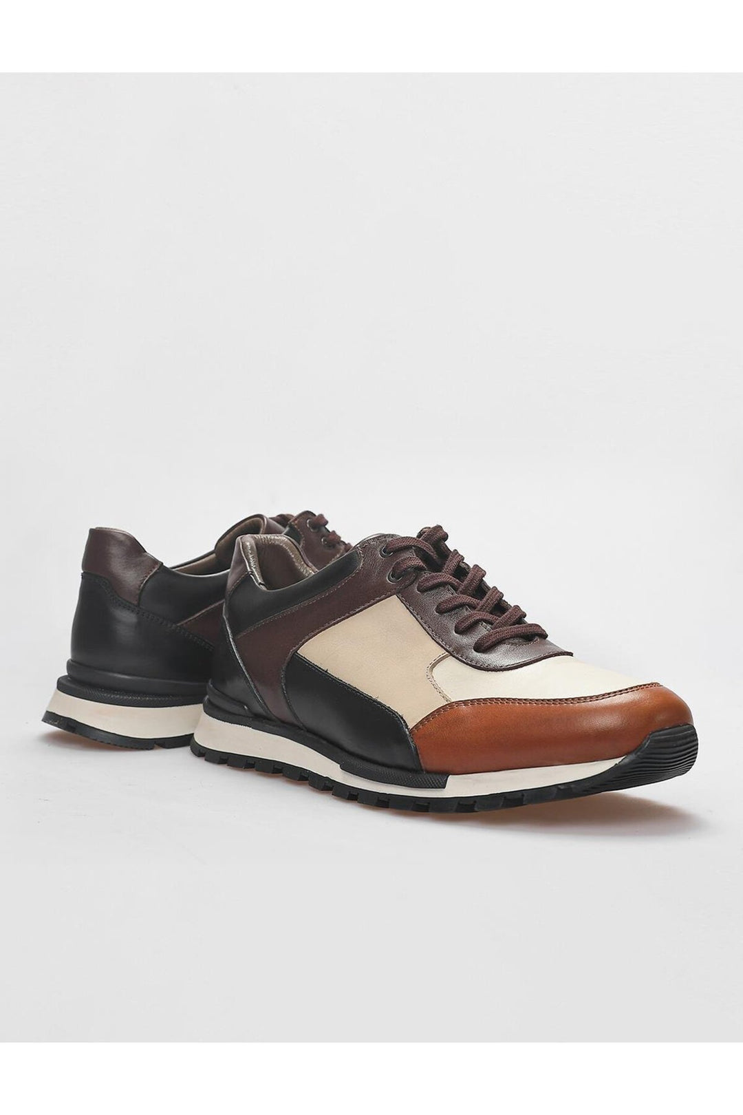 Cabani Shoes Chaussures de sport en cuir véritable pour homme, marron, à lacets. - Marron