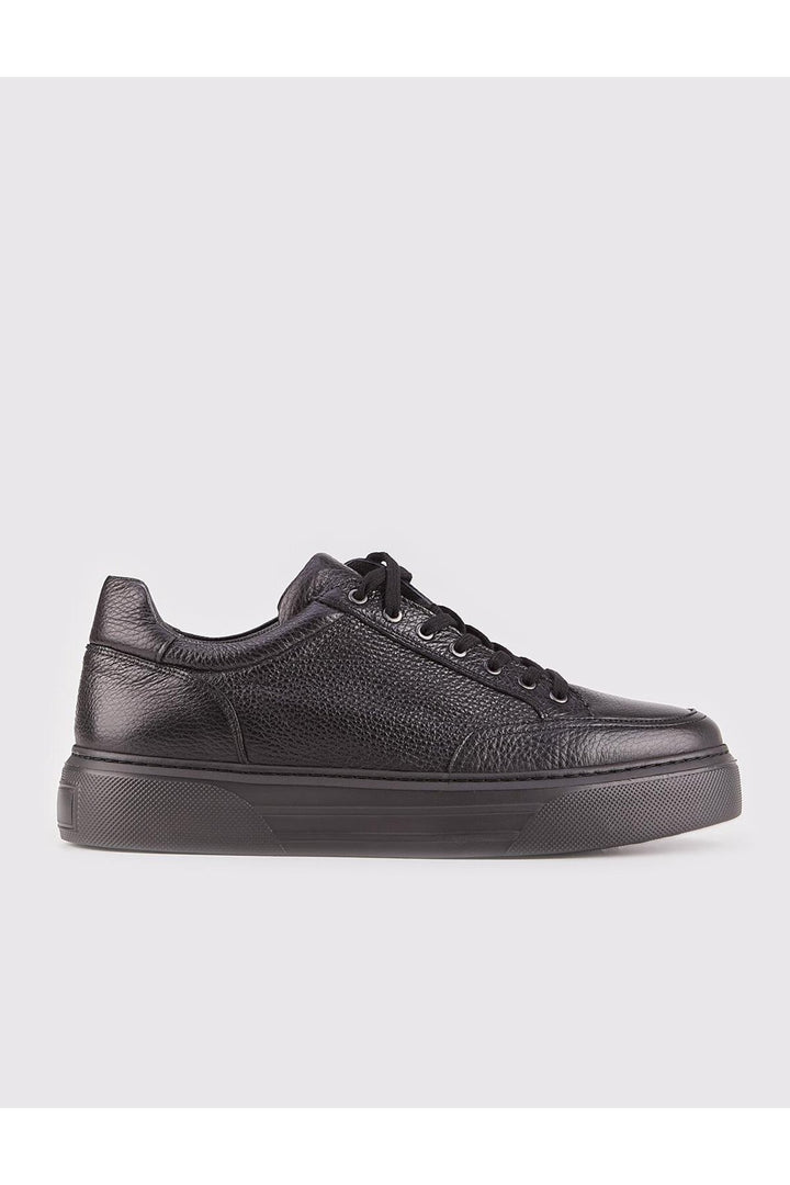 Cabani Shoes Chaussures de sport pour hommes en cuir véritable, noires, à lacets, avec semelle en polyuréthane. - Noir