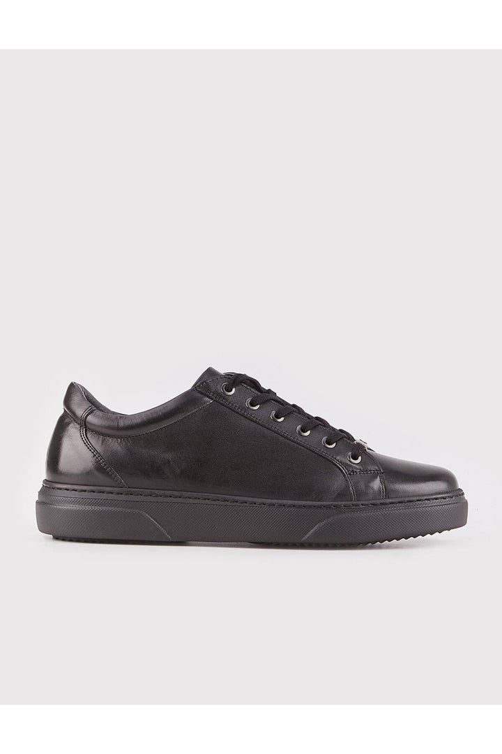 Cabani Shoes Chaussures de sport pour hommes en cuir véritable noires à lacets - Noir