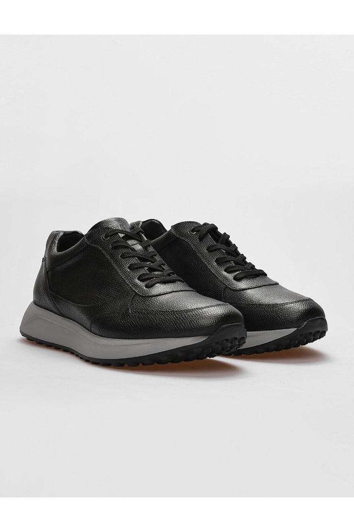 Cabani Shoes Chaussures de sport pour hommes en cuir véritable noires à lacets - Noir
