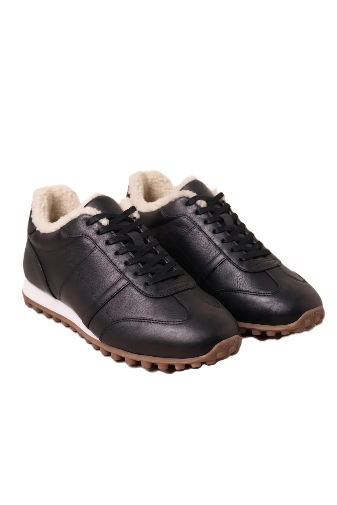 Wavelys VERONA Baskets femme en cuir véritable noir, doublées de fourrure, chaudes, flexibles et avec semelle en caoutchouc antidérapante. - Noir