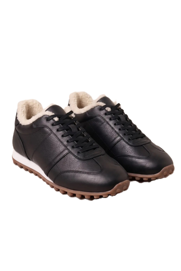 Wavelys VERONA Baskets femme en cuir véritable noir, doublées de fourrure, chaudes, flexibles et avec semelle en caoutchouc antidérapante. - Noir