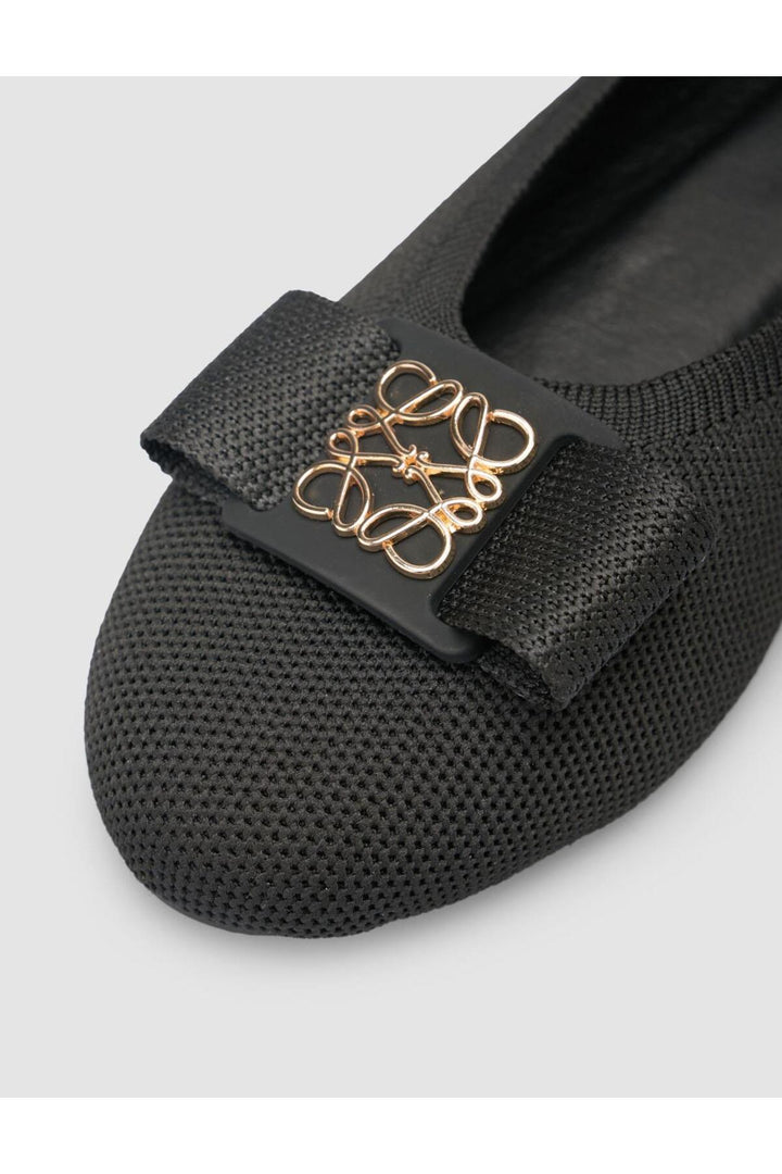 Cabani Shoes Lunor Ballerines Femme Noires avec Détail de Boucle en Tricot - Noir