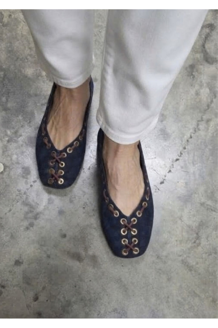 Wavelys DEXA Ballerines en cuir suédé véritable bleu marine à bout métallique avec un confort optimal. - Bleu marine