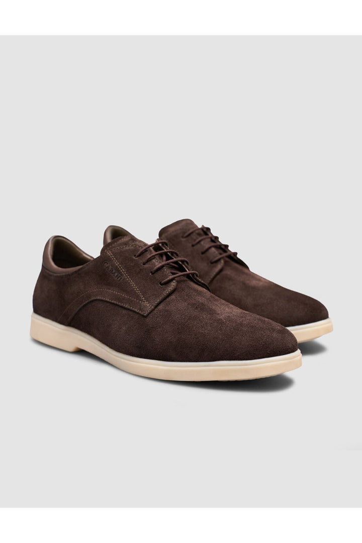 Cabani Shoes Chaussures pour hommes en cuir véritable de veau avec texture en daim, à lacets, couleur marron. - Marron