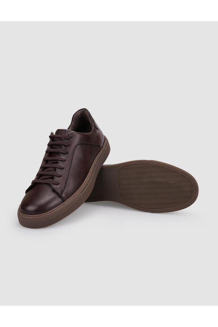 Cabani Shoes %100 Cuir véritable Baskets pour hommes à lacets marron - Marron