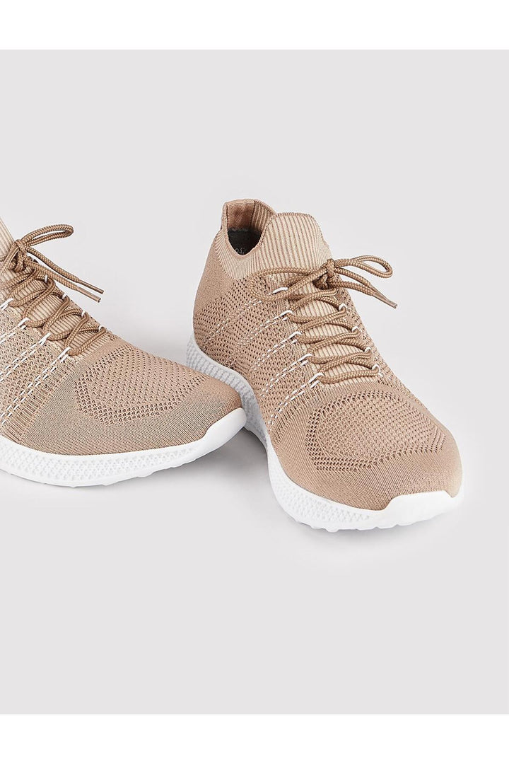 Cabani Shoes Chaussures de sport pour hommes en tricot cuir beige à lacets - Beige