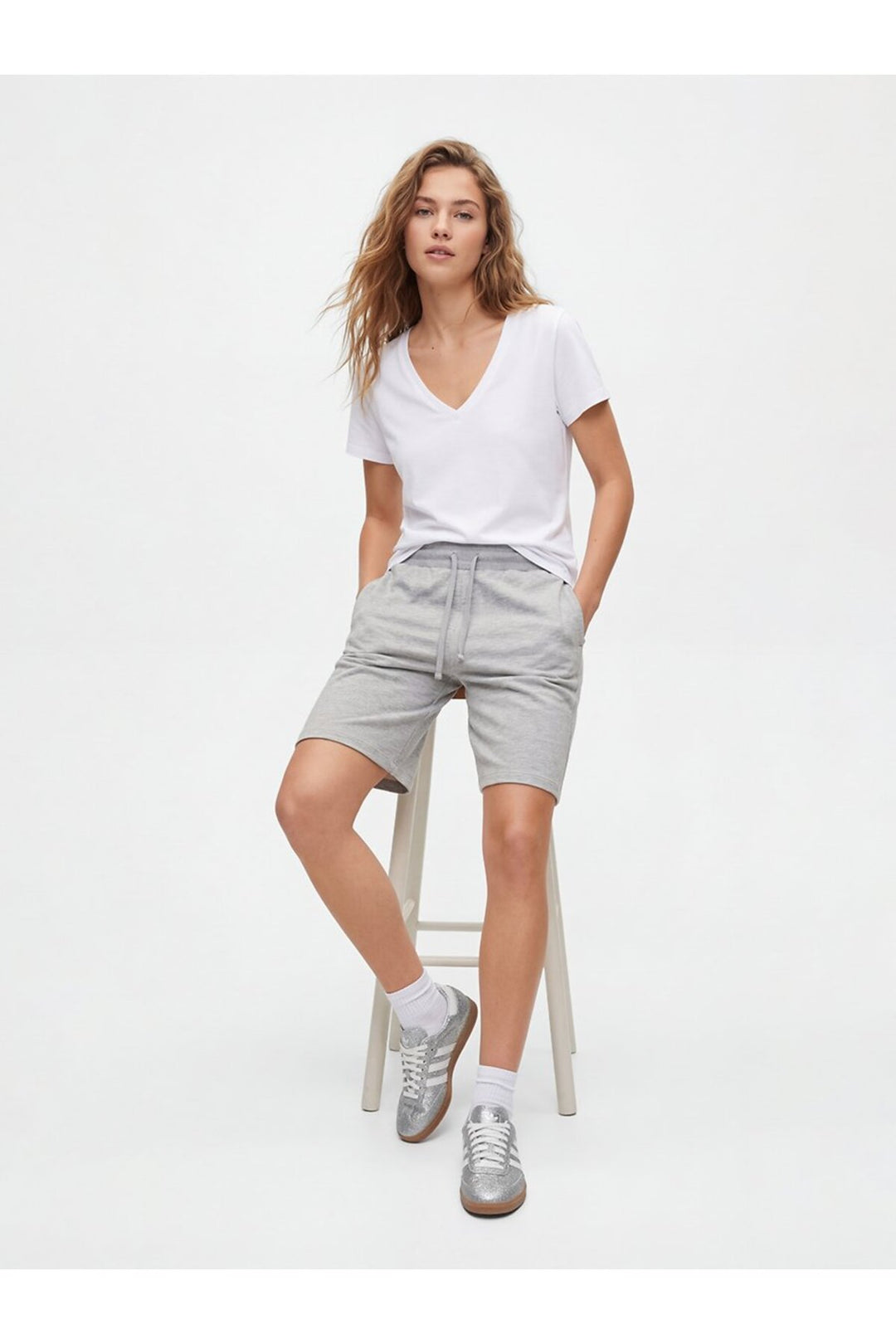 LTB T-shirt blanc à col en V en lycra - Blanc