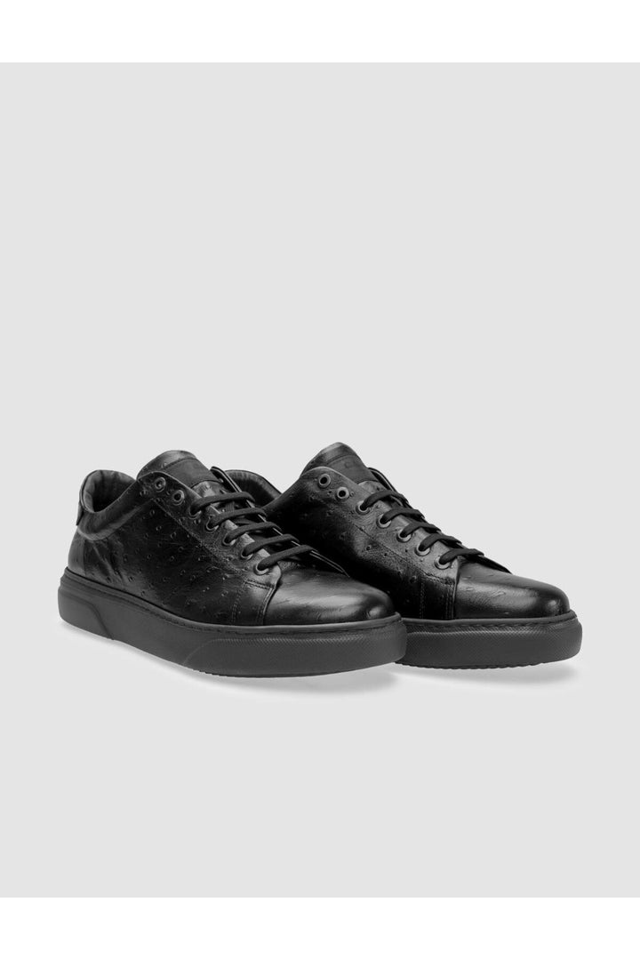 Cabani Shoes Chaussures de sport pour hommes en cuir véritable noires à lacets - Noir