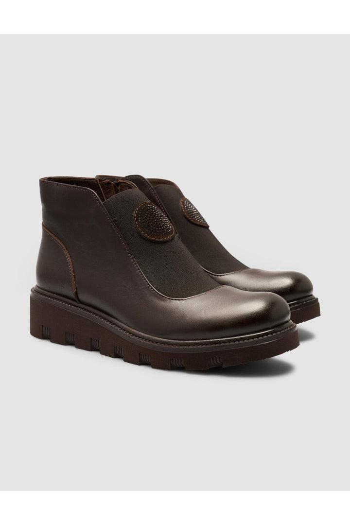 Cabani Shoes Bottines pour femmes en cuir véritable marron avec pierres. - Multicolore