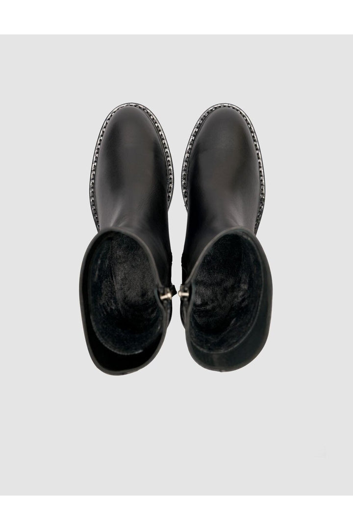 Cabani Shoes Bottines quotidiennes pour femmes en cuir véritable noir avec détails cloutés et fermeture éclair. - Noir