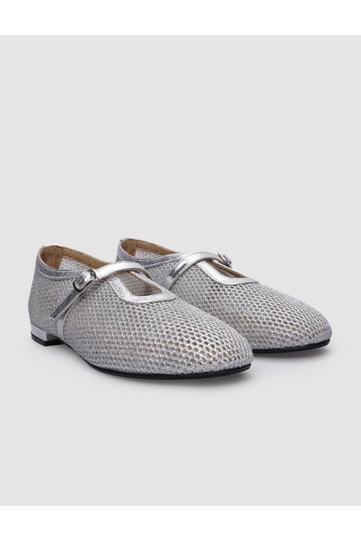 Cabani Shoes Ballerines pour femmes en cuir véritable gris avec détail de boucle en filet à 100%. - Gris