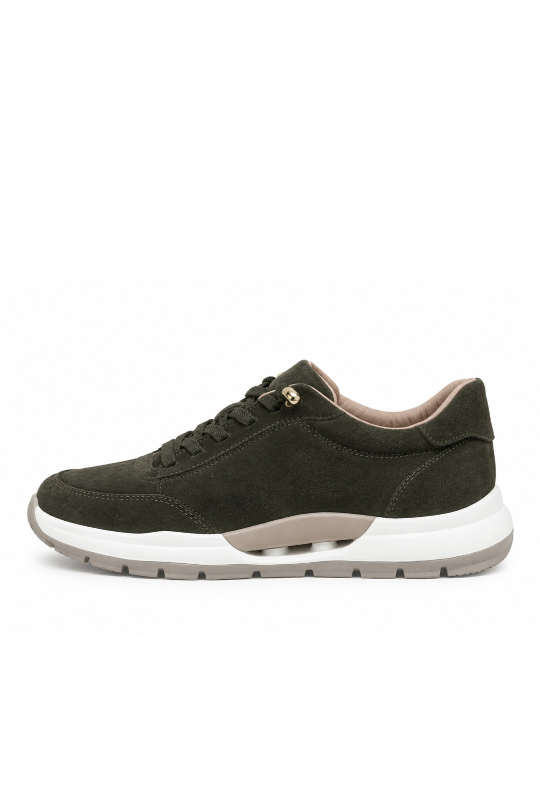 Wavelys MARA Chaussures de marche et de sport élégantes en nubuck véritable avec lacets intelligents, semelle confortable, couleur kaki. - Kaki
