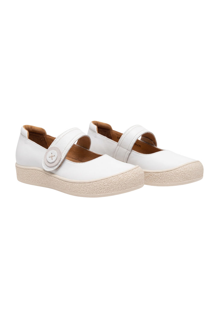 Wavelys ARON Chaussures pour femmes en cuir véritable avec semelle confortable et bande auto-agrippante intérieur et extérieur. - Blanc