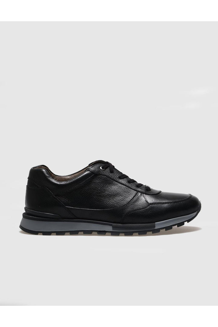 Cabani Shoes Chaussures de sport pour hommes en cuir véritable noires à lacets - Noir