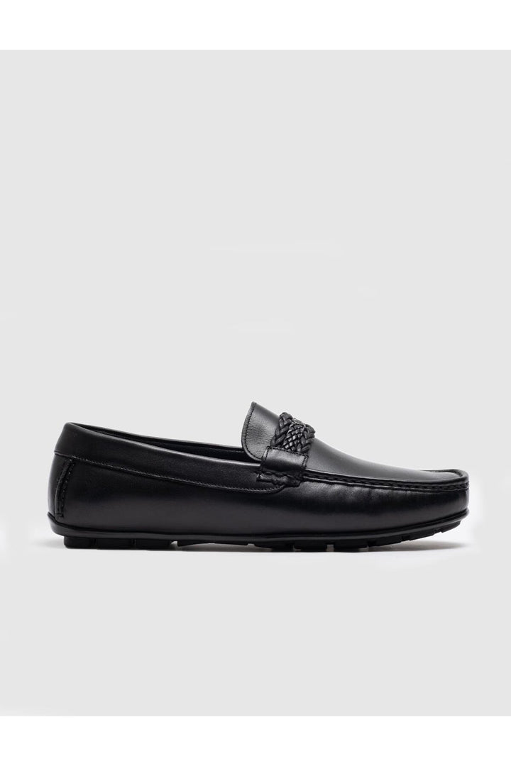 Cabani Shoes Mocassin homme en cuir véritable noir à boucle - Noir