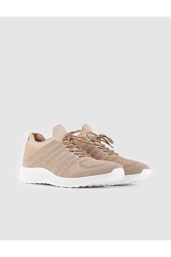 Cabani Shoes Chaussures de sport pour hommes en tricot cuir beige à lacets - Beige