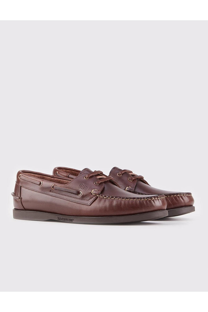 Cabani Shoes Chaussures de bateau pour hommes en cuir véritable à lacets marron Biella. - Marron