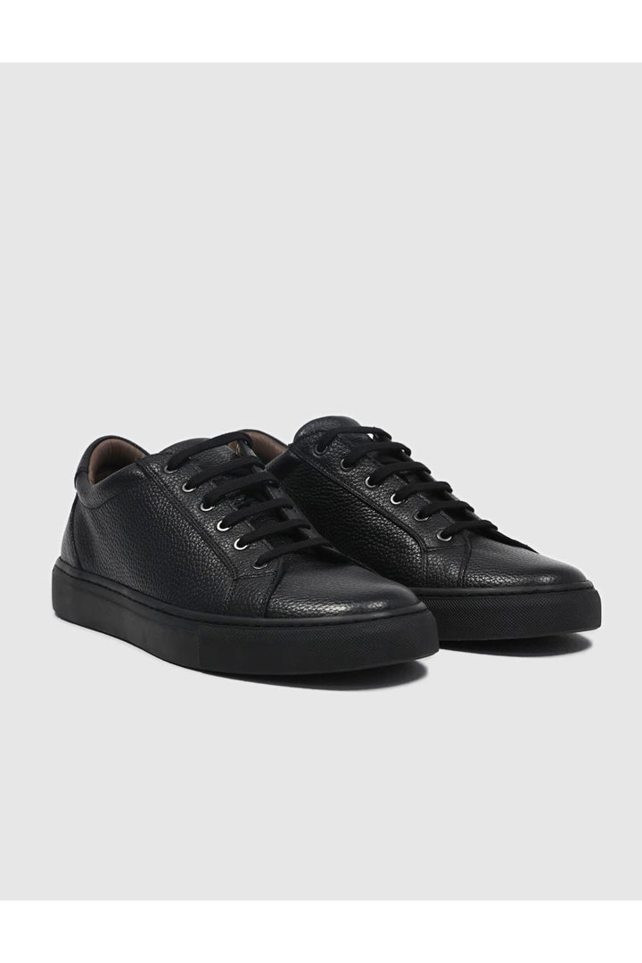 Cabani Shoes Chaussures de sport pour hommes en cuir véritable noires à lacets - Noir
