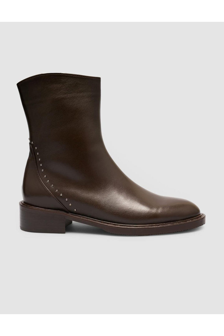 Cabani Shoes Bottines femme en cuir véritable marron avec détails cloutés et fermeture éclair. - Multicolore