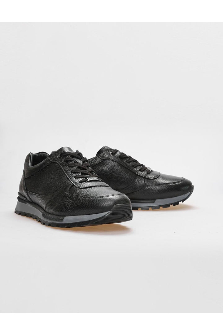 Cabani Shoes Chaussures de sport pour hommes en cuir véritable avec fourrure noire - Noir