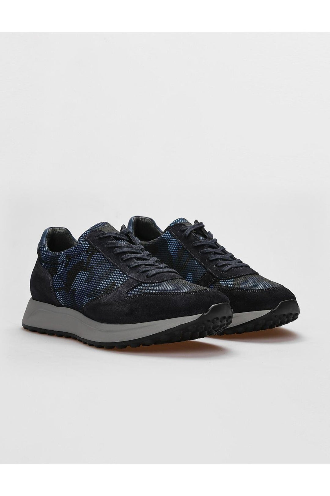Cabani Shoes Chaussures de sport pour hommes en cuir véritable bleu marine à lacets camouflage - Bleu marine