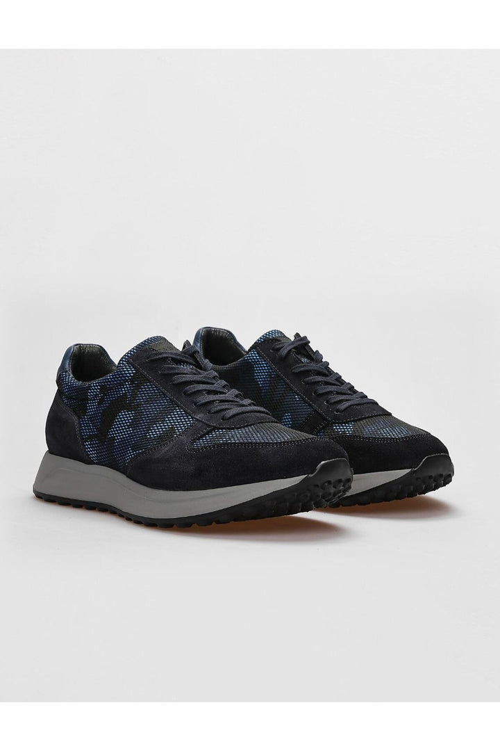 Cabani Shoes Chaussures de sport pour hommes en cuir véritable bleu marine à lacets camouflage - Bleu marine