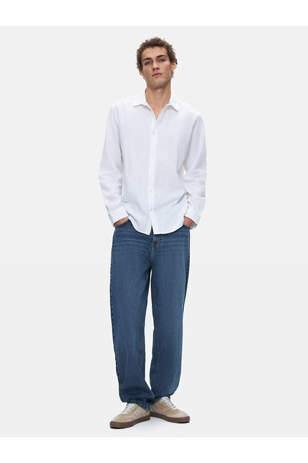 LTB Chemise blanche à manches longues regular aspect lin imprimé
