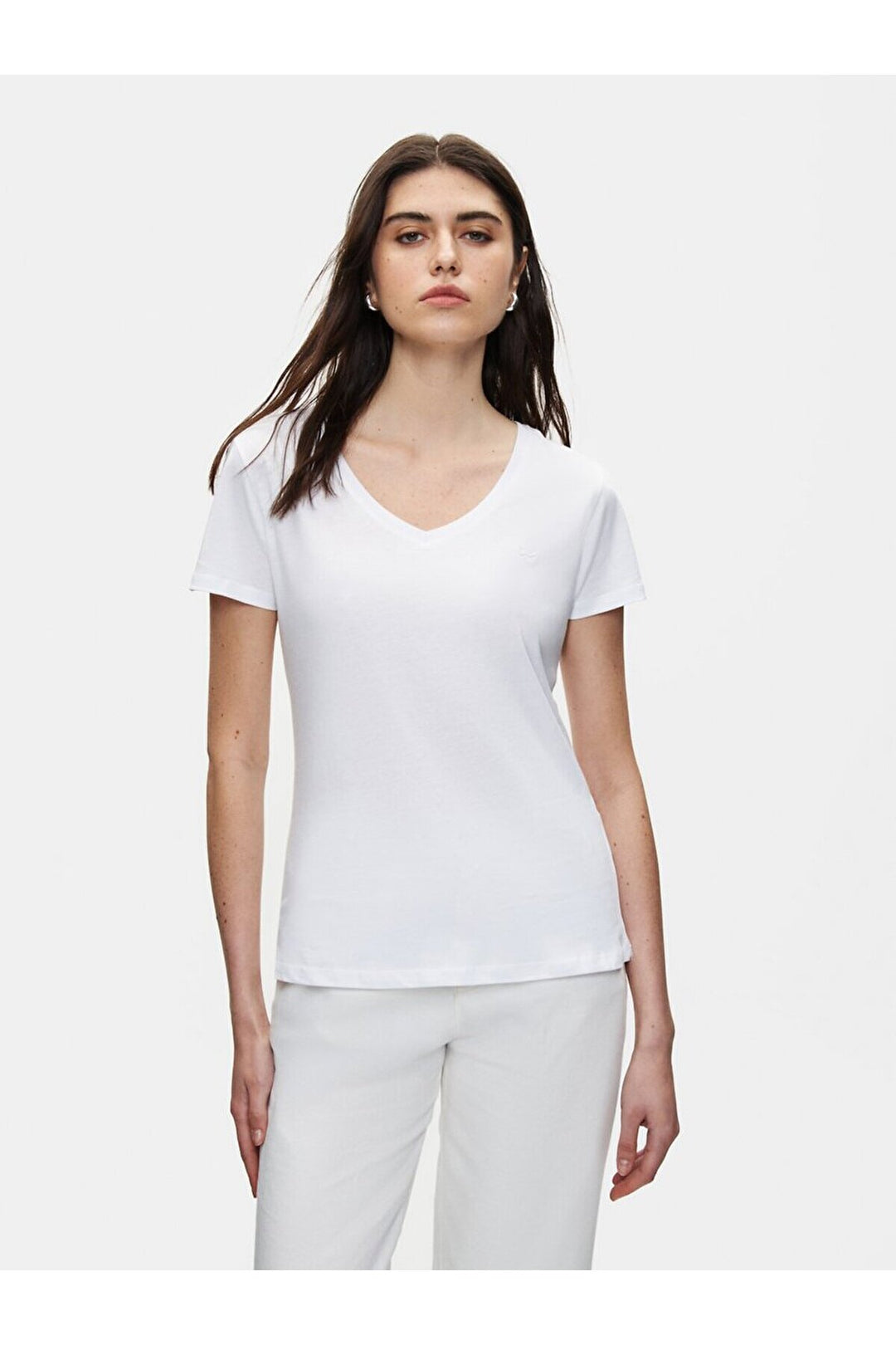 LTB T-shirt blanc régulier à manches courtes avec col en V pressé
