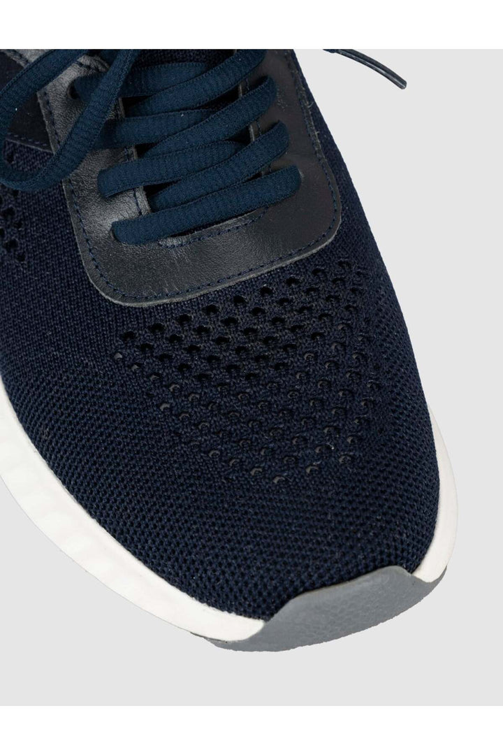 Cabani Shoes Bleu marine Tricot Cuir Véritable Baskets Homme - Bleu marine
