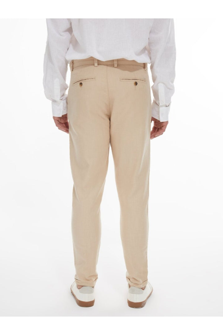LTB Pantalon beige uni aspect lin