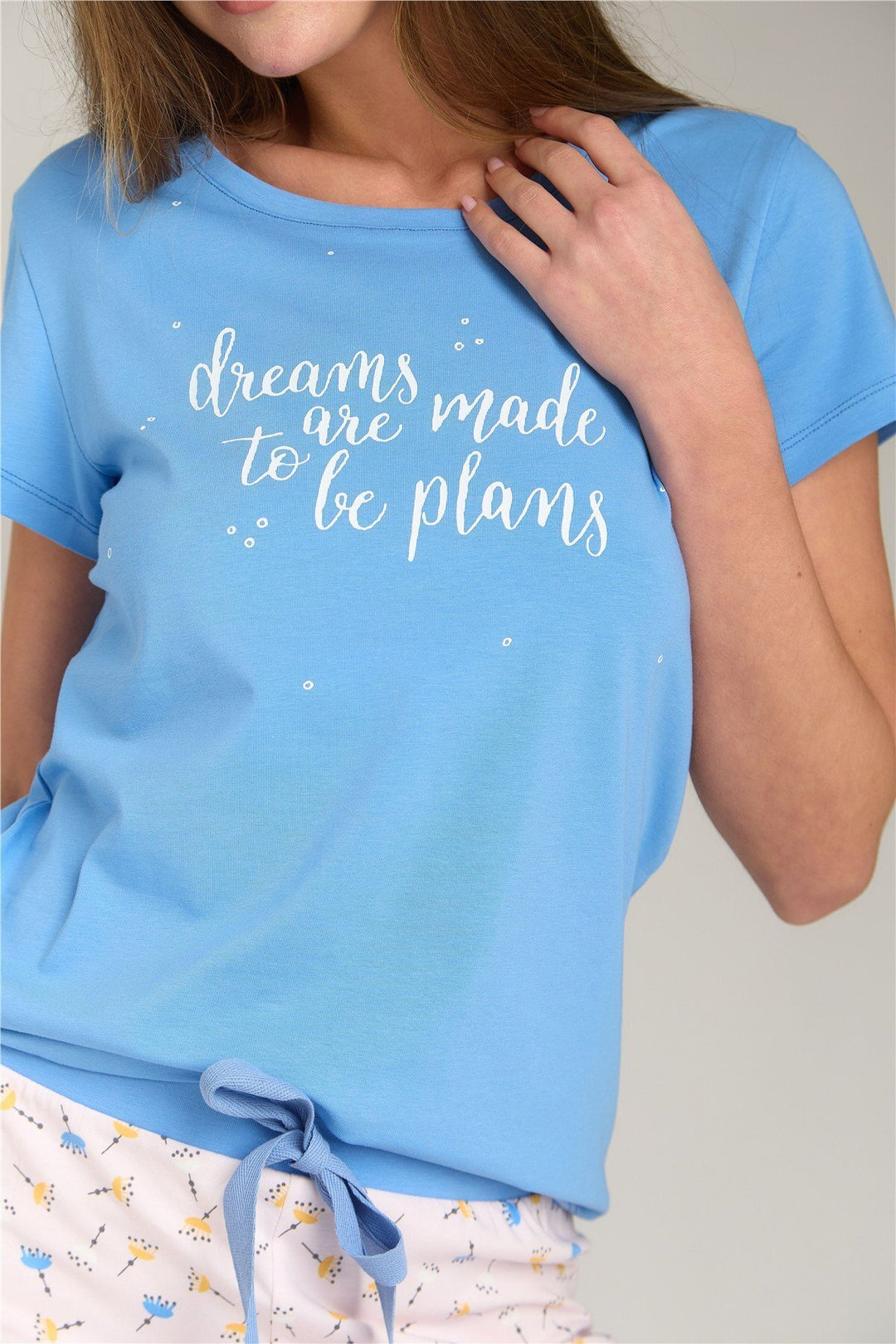 Lovely Things Ensemble de pyjamas avec t-shirt tricoté à manches courtes DREAM - Bleu clair