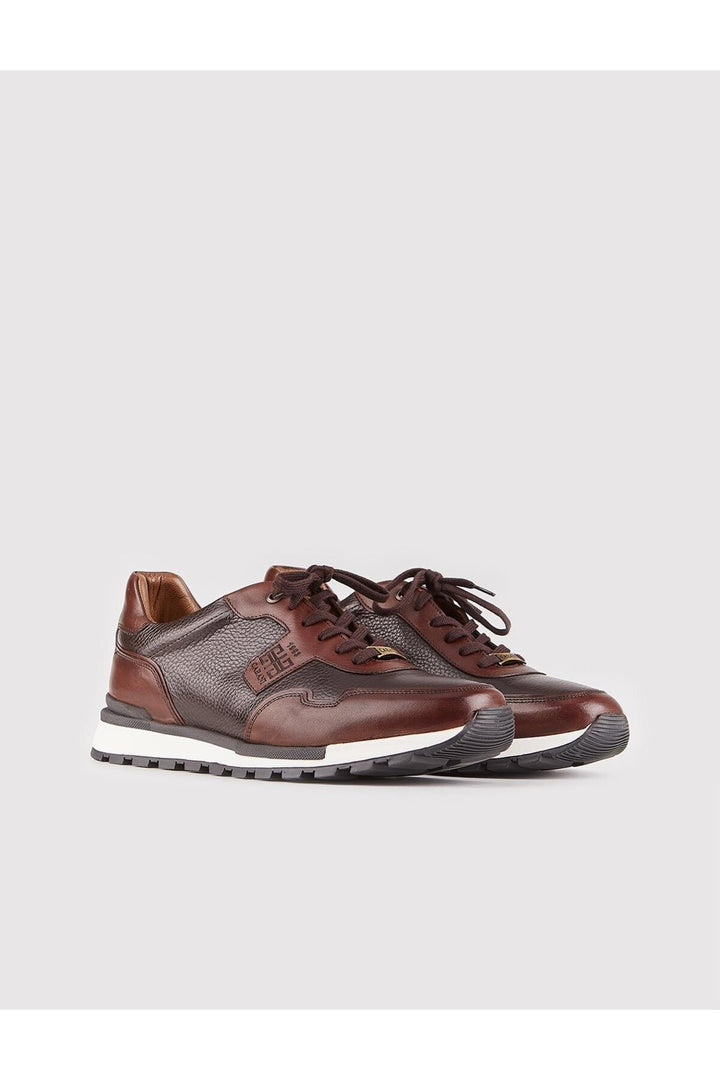 Cabani Shoes Chaussures de sport pour hommes en cuir véritable, design spécial, marron avec lacets. - Marron