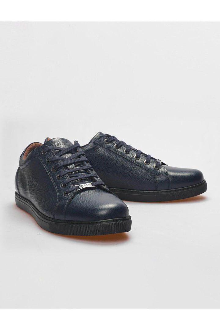 Cabani Shoes Baskets pour hommes en cuir véritable bleu marine à lacets - Bleu marine