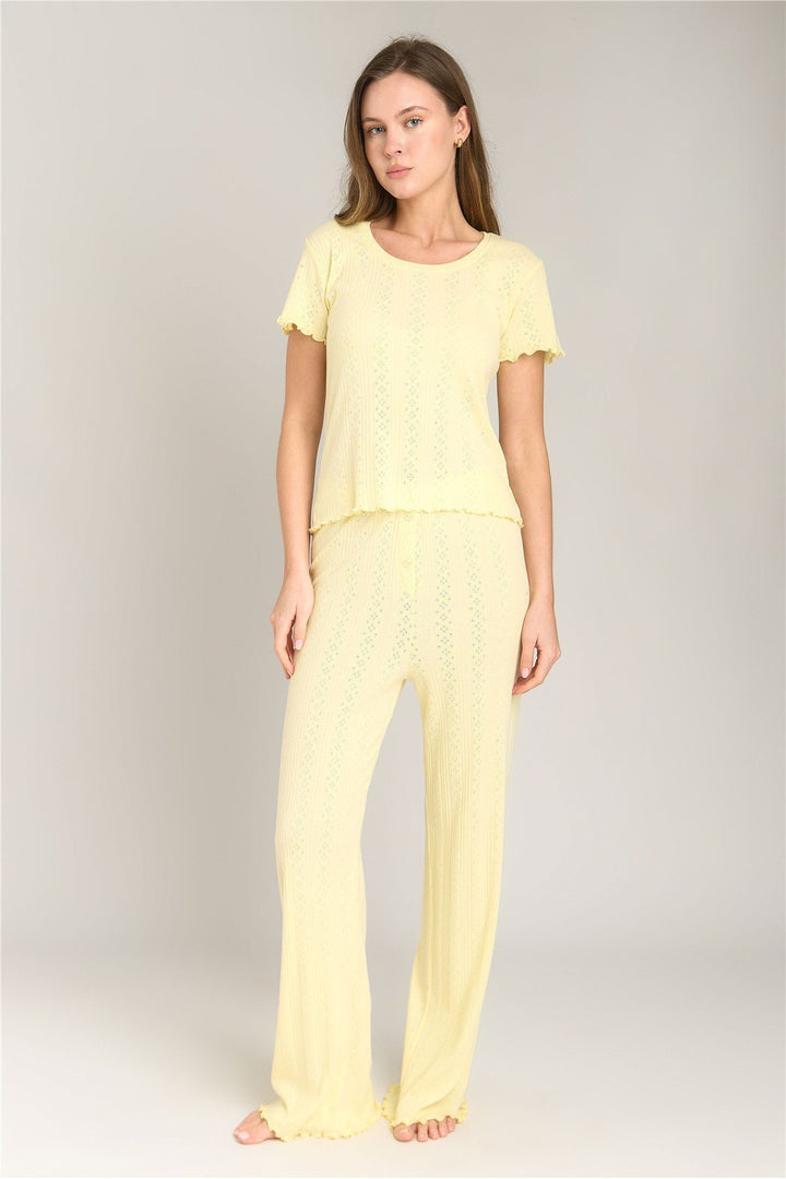 Lovely Things KIMBERLY Pantalon de pyjama en pointelle - Clair Jaune