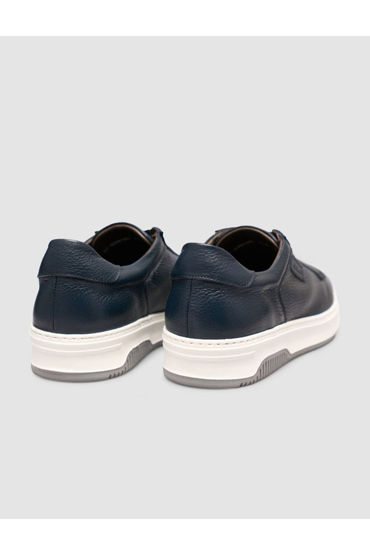 Cabani Shoes Chaussures de sport pour hommes en cuir véritable bleu marine à lacets. - Bleu marine