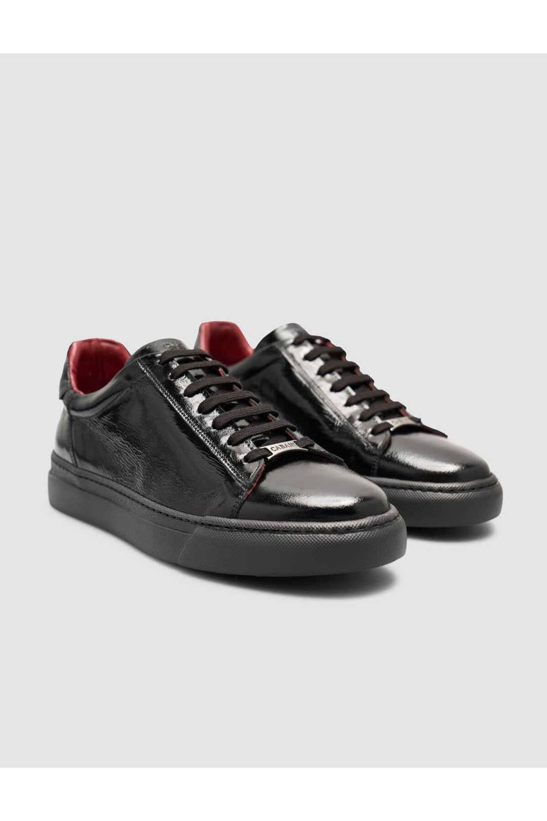 Cabani Shoes %100 Cuir verni souple noir à lacets pour homme chaussures de sport - Noir