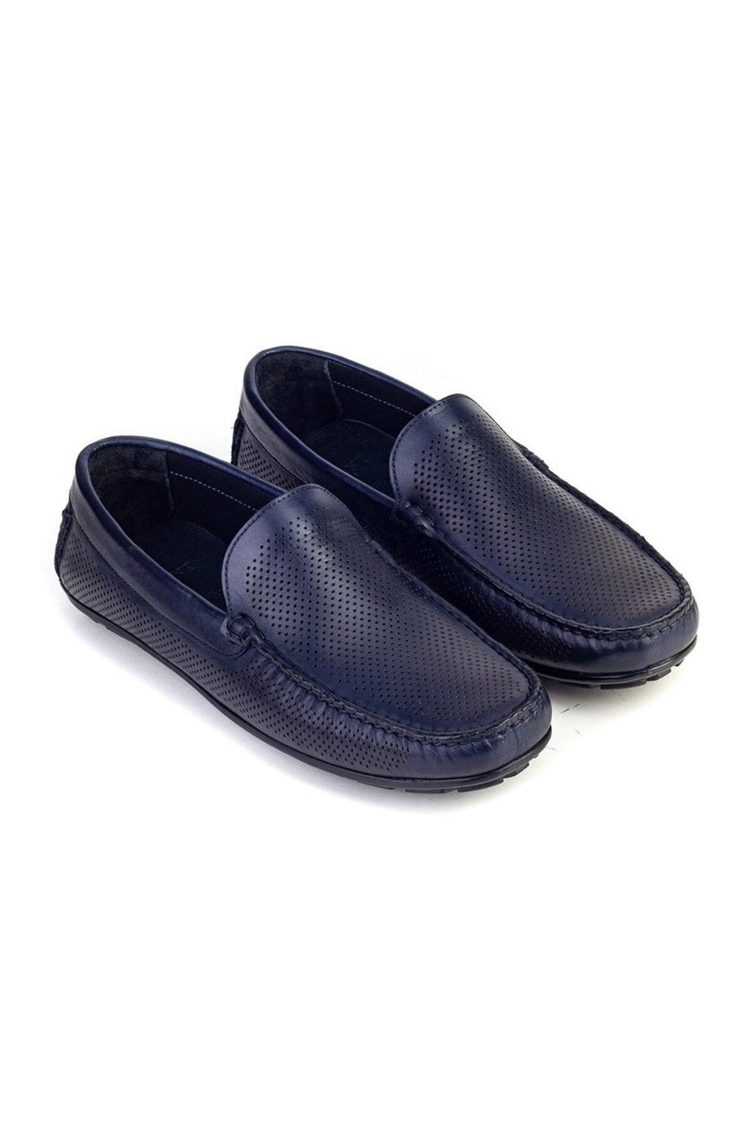 Cabani Shoes Loafer pour homme en cuir véritable découpé au laser bleu marine - Bleu marine