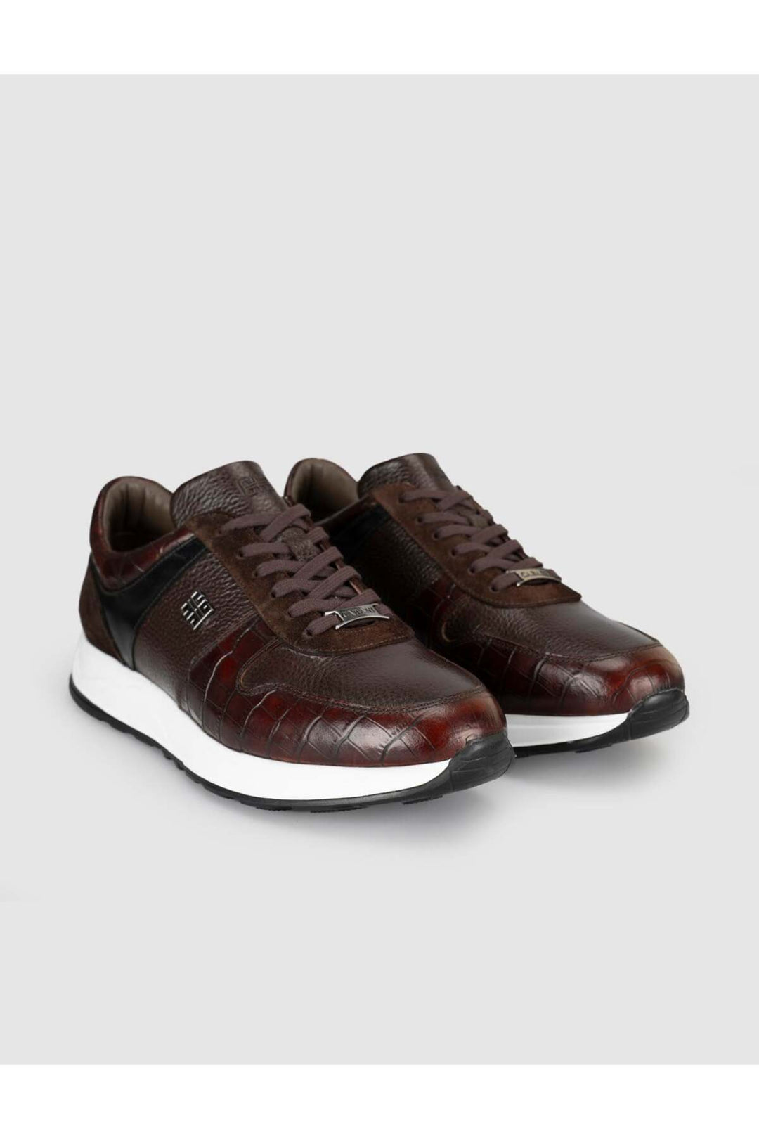 Cabani Shoes Baskets pour hommes en cuir véritable marron à lacets - Marron