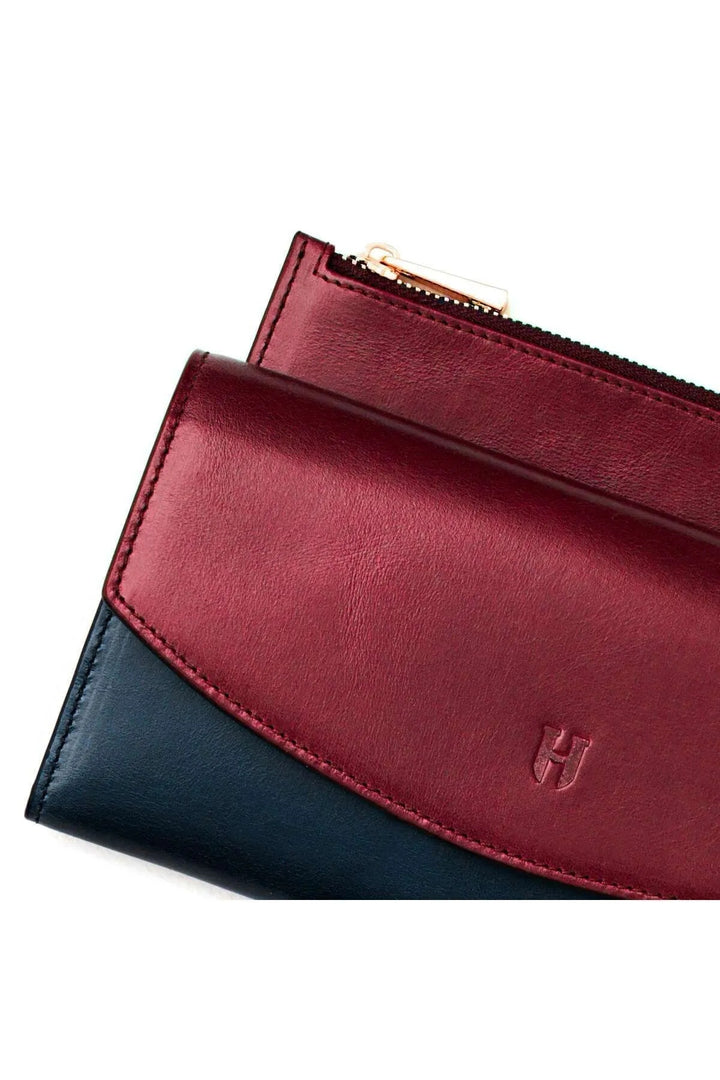 helmbrook Porte-cartes à compartiments multiples en cuir pour femme Ashley avec fermeture à glissière protégée par RFID, bordeaux, bleu marine